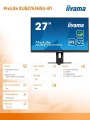 IIYAMA Monitor 27 cali ProLite XUB2763HSU-B1 IPS,100HZ,ECO,3ms,SLIM,HDMI,DP,2x USB3.22x2W,HAS(150mm),TCO,EPEAT 339875