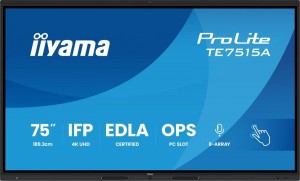IIYAMA Monitor 75 cali TE7515A-B1AG IPS,4K,40pkt,550cd,DeepContrast-IR+,    HDMI x2,DP,USB-C, 2 x 20W, OPS Slot x1, 5xUSB, 2xRJ45,8-Array,EDLA, WiFi,P