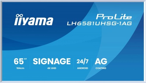 IIYAMA Monitor 65 cali LH6581UHSG-1AG 24/7,VA,ANDROID 14,4K, 2x10W, WiFi,    UCHWYT ŚCIENNY, 2xHDMI, USB-C, RJ45, IR, 2xUSB, WHITE