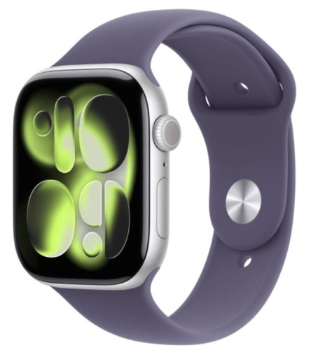 Apple Watch Series 11 GPS+Cellular koperta 42 mm z aluminium w kolorze srebrnym, pasek sportowy w kolorze mlecznego fioletu - rozmiar S/M