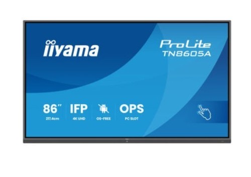 IIYAMA Monitor 86 cali TN8605A-B1AG IPS,4K,40pkt,500cd,nonOS,1200:1,5ms,    DeepContrast-IR+, 1xVGA,2xHDMI,DP,USB-C(PD65W),2xRJ45,2x20W,PiP,PbP,UCHWYT