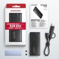AXAGON EEM2-SB2 Obudowa zewnętrzna aluminiowa bezśrubowa USB-C 3.2 Gen 2 - M.2 NVMe / SATA SSD 30-80mm ALU pudełko czarne + USB-A - USB-C redukcja 373393