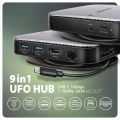 AXAGON HMC-UFO Wieloportowy hub USB 9in1, 10Gbps, 2x USB-A, HDMI 4K/60Hz, M.2 NVMe/SATA, audio, PD 100W, SD/microSD, GLAN, 65cm USB-C kabel 374241
