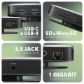 AXAGON HMC-UFO Wieloportowy hub USB 9in1, 10Gbps, 2x USB-A, HDMI 4K/60Hz, M.2 NVMe/SATA, audio, PD 100W, SD/microSD, GLAN, 65cm USB-C kabel 374249