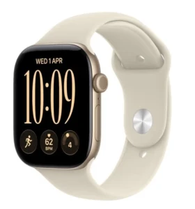 Apple Watch seria 12 GPS, koperta 42 mm z aluminium w kolorze jasnego złota, pasek sportowy w kolorze piasku - rozmiar M/L