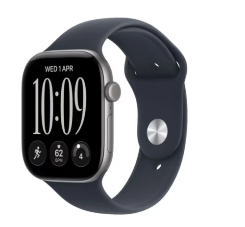 Apple Watch seria 12 GPS, koperta 46 mm z aluminium w kolorze gwiezdnej szarości pasek sportowy w kolorze granatu - rozmiar S/M