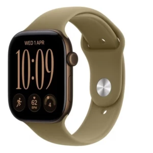 Apple Watch seria 12 GPS, koperta 46 mm z aluminium w kolorze ciemnego brązu, pasek sportowy w kolorze oliwki - rozmiar S/M