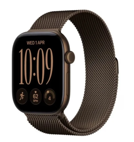 Apple  Watch seria 12 GPS+Cellular, koperta 42 mm z aluminium w kolorze ciemny brąz, bransoleta mediolańska w kolorze ciemnego brązu