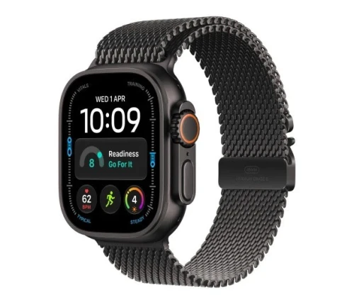 Apple Smartwatch Watch Ultra 4 GPS + Cellular, koperta 49mm z tytanu w kolorze czarnym, bransoleta mediolańska w kolorze czarnym - rozmiar M